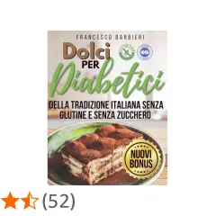 Copertina libro "Dolci per Diabetici", con un tiramisù fatto in casa senza glutine e zucchero.