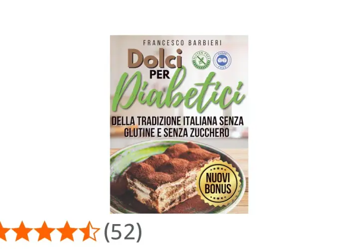 Copertina libro "Dolci per Diabetici", con un tiramisù fatto in casa senza glutine e zucchero.