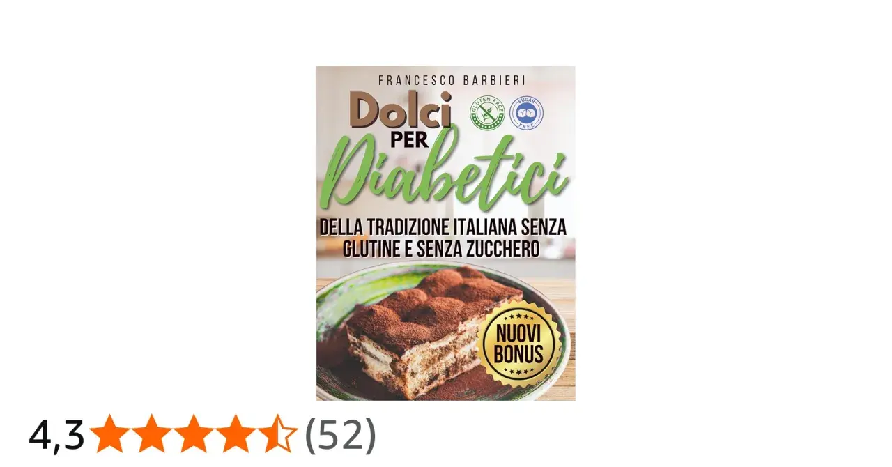 Copertina libro "Dolci per Diabetici", con un tiramisù fatto in casa senza glutine e zucchero.